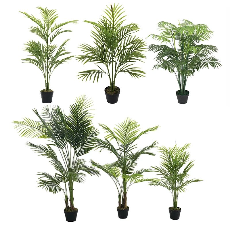 125cm Green Simulation Landscape Silk Plam Plant Potted Plastic Artificial Kwai Areca Palm Tree Paradise Palm Tree