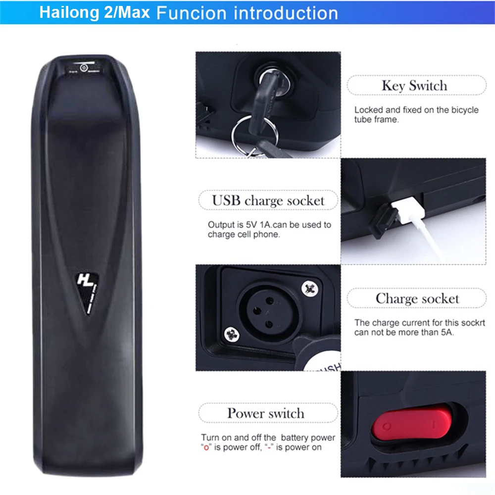Usa Free Shipping Ebike Battery 48v 13ah 624wh Hailong Down Tube Battery 13s5p 18650 Cells Bms 30a With 2a Charger Ebike 1000w