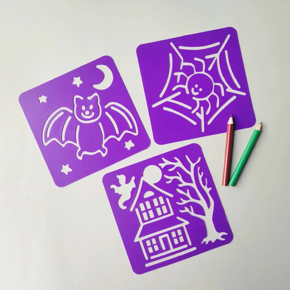 GF Popular Hot Sale Halloween Custom Shape Reusable Paper Scrapbook Craft PP Plastic Drawing Painting Stencil For Kids