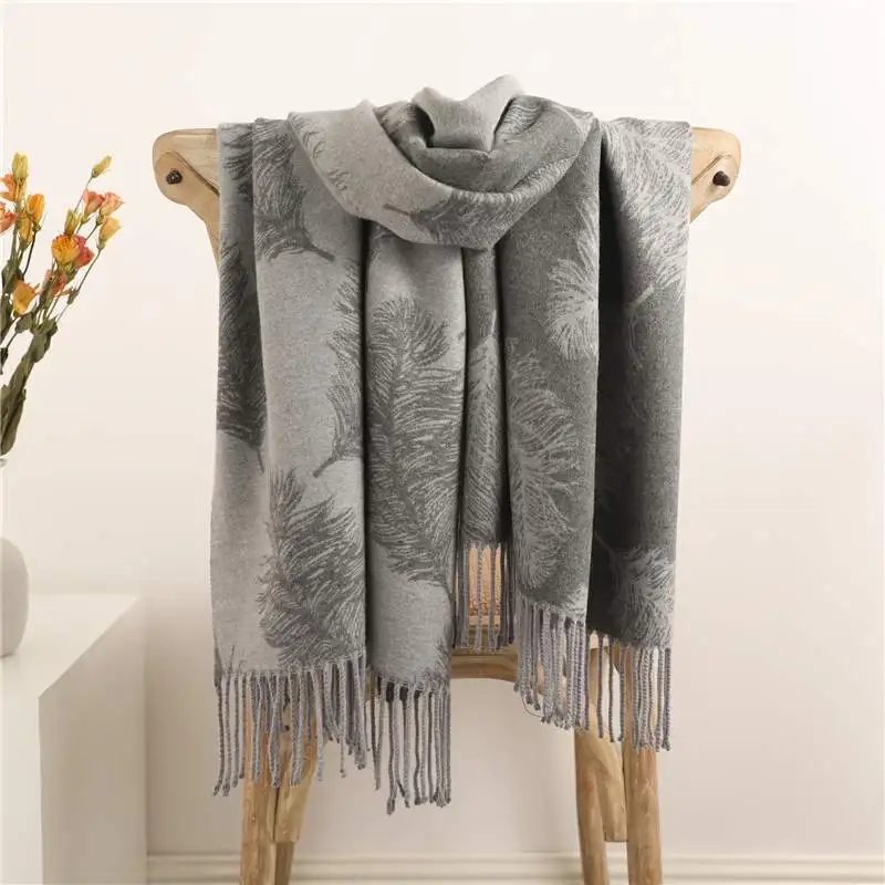 Hot Sale 2022 Custom Dandelion Print Cashmere Winter Thickening Versatile High Grade Ladies Warm Double Sides Jacquard Scarf Wit