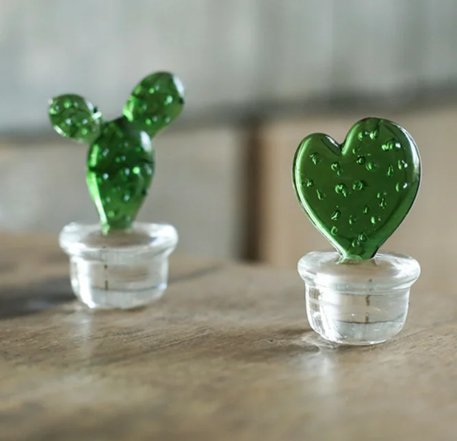 Small Decorative Gifts Lovely Glass Cactus Plants Flower Ornaments Decoracion Glass Cactus