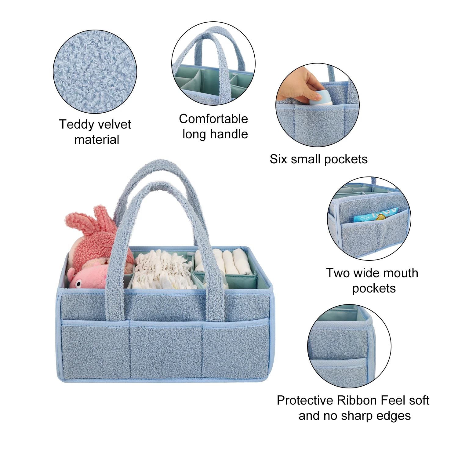 Custom LOGO teddy velvet baby mommy bag caddy organizer nappy storage basket for baby