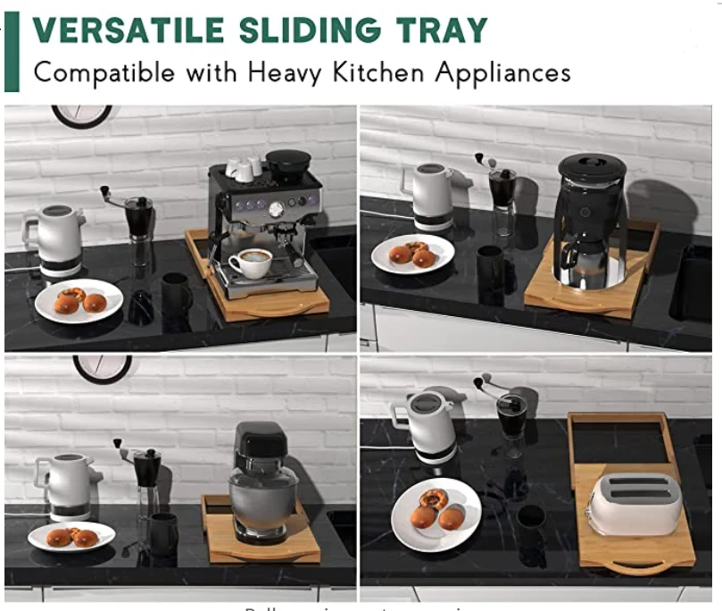 Bamboo Kitchen Appliance Slider, Multipurpose Sliding Tray for Coffee Maker, Under Cabinet Appliance Sliding Rolling Tray