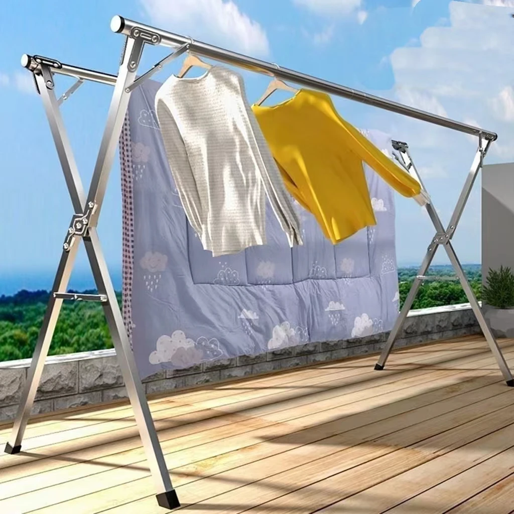 Double pole X Type Outdoor Folding Clothes Drying Rack Hanger Indoor steel clothes bedroom display rack