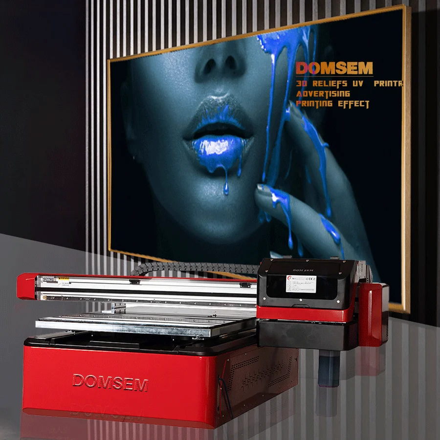 2000 Dollar COUPON This Month!!!DOMSEM  A1 6090  UV Printer in 60x90cm with 3 Heads Industrial Varnish Printing Machine
