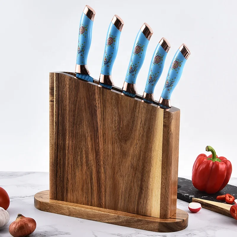 Acacia wood magnetic block knife display stand knife Holder Rack with Strong Enhanced Magnets Holder