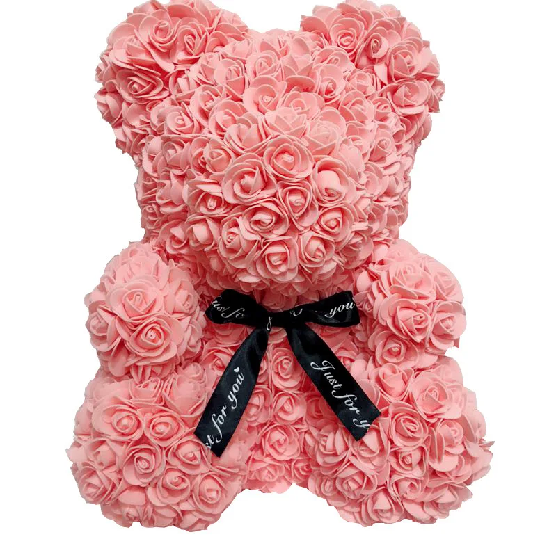 Hot Wholesale valentines day gifts artificial flowers single bear made out of roses with pvc gift box