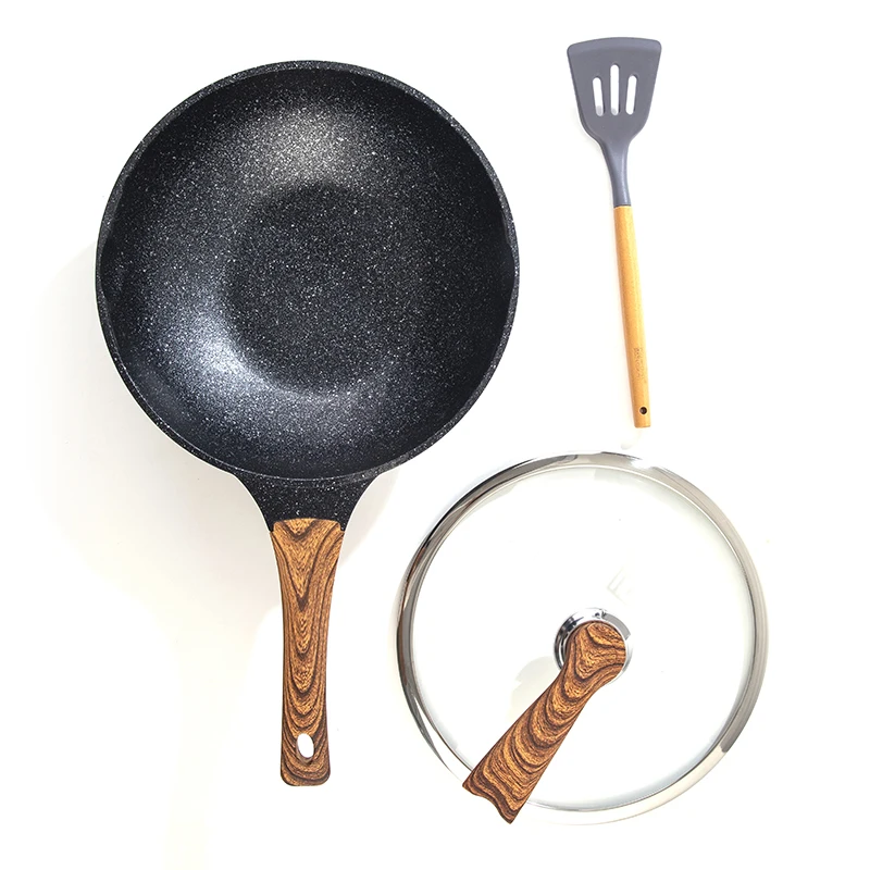 MGC Medical Stone Nonstick Marble Kitchen Cookware  Set Lightweight Flat-Bottomed General  Non-Stick Saute Pan Wok Pan