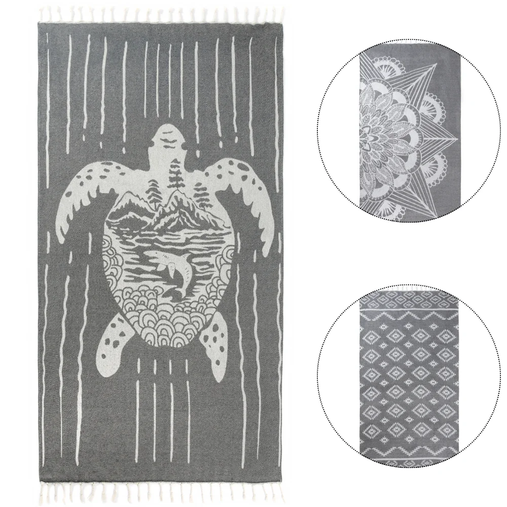 Custom Large Lightweight Organic Cotton Turkish Bath Towel Oversized Beach Towel Tassels Striped Sand-Free Microfiber Summer