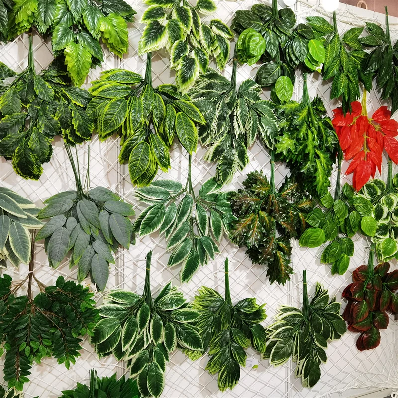 Artificial oak tree branches dual yellow green wine brown Tropical leaves christmas ornament amazon