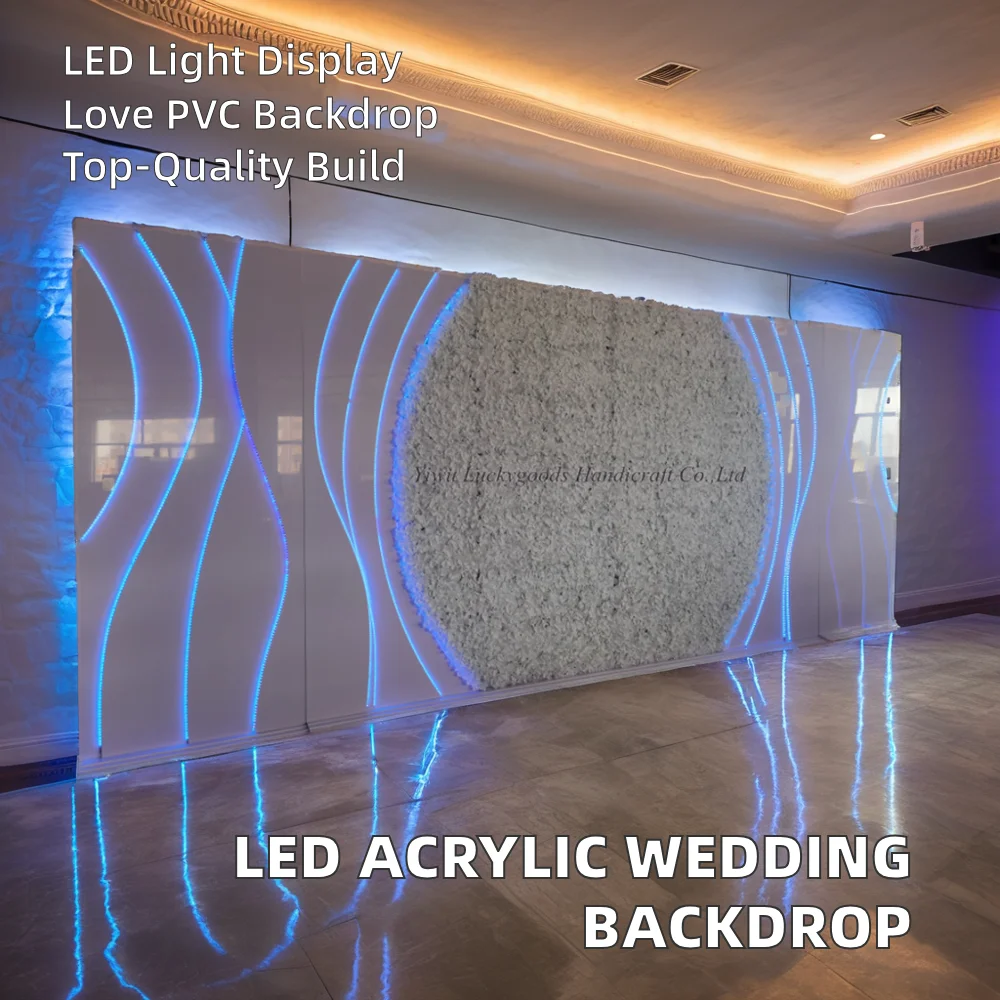 Luckygoods BJ230054 PVC Acrylic Wedding Backdrop with LED Lights Stand for Wedding Events Decorations