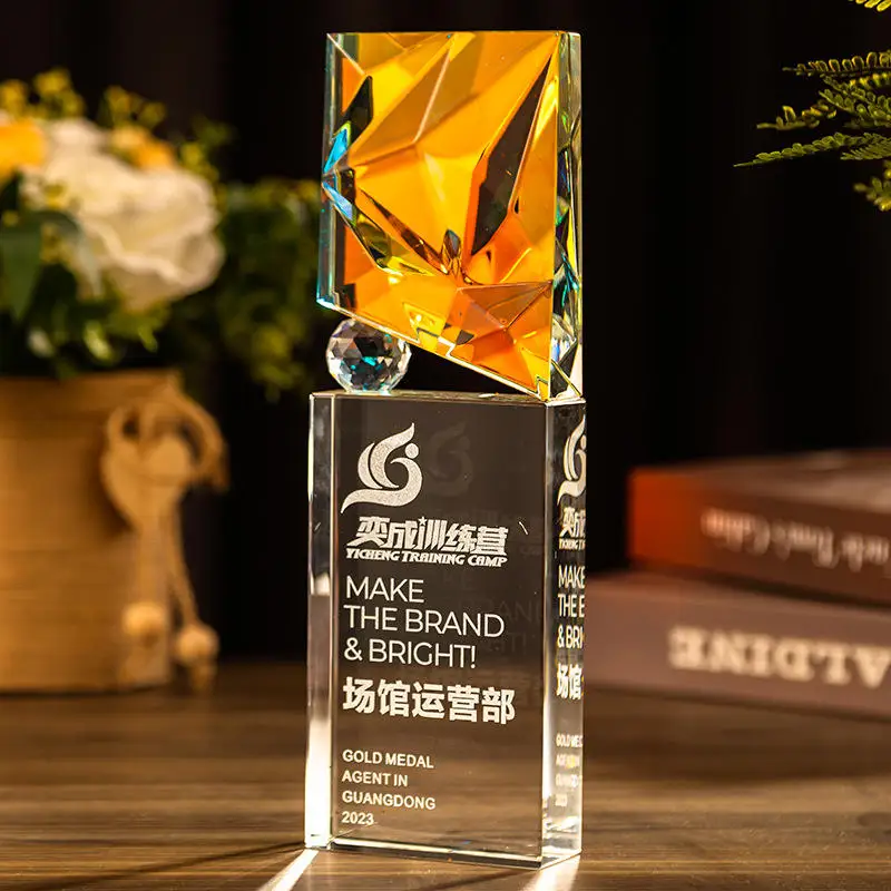 Crystal Customization Colored Diamond K9 Glass Crystal Award Trophies Plaque Modern New Trophy For Business Gift