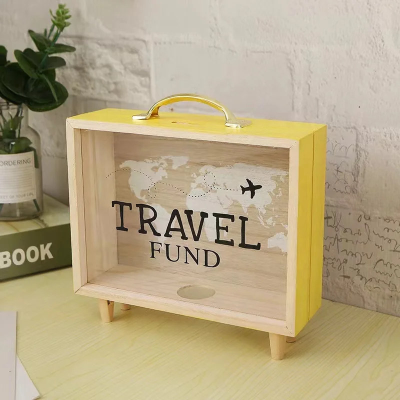 Low price Travel Fund Box Vacation Fund  Savings Box Suitcase Wooden Money Box Wood Bank Coin for Adults Travel Vacation