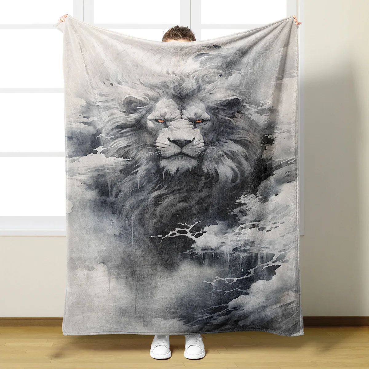 Customized Low MOQ Flannel Digital Print Tiger Head Bed Blanket Camping Holiday Gift Blanket Double Layer Sherpa Soft Blanket