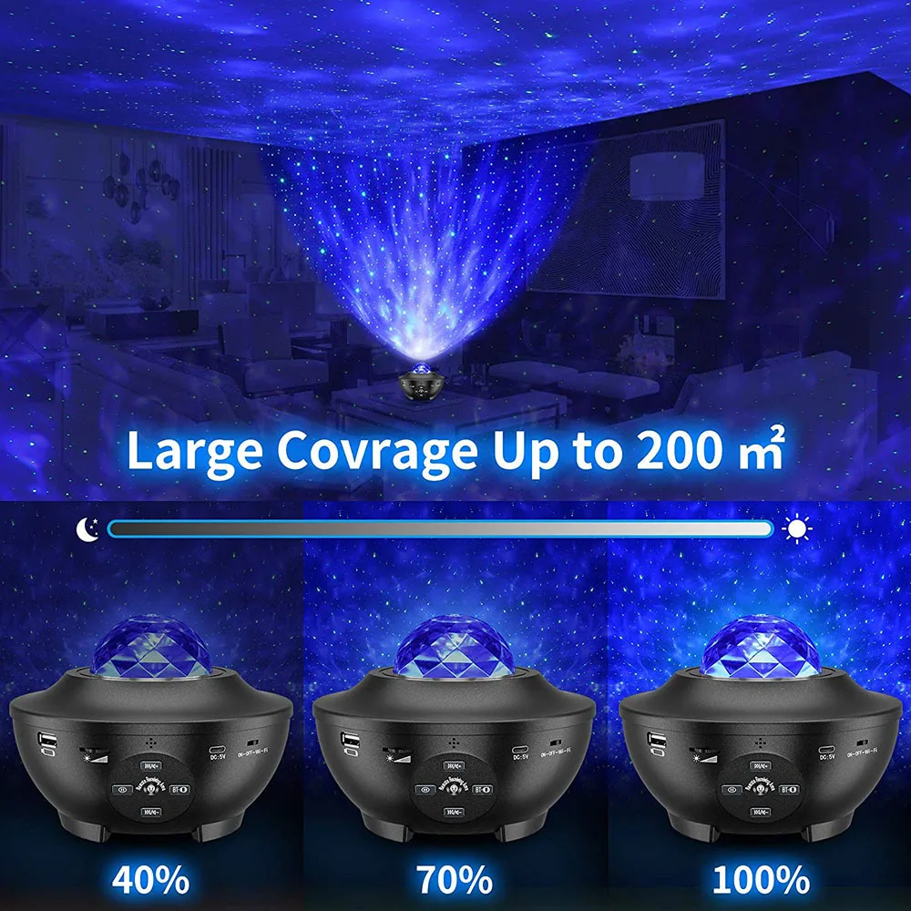 Led Starry Sky Projection Lamp Usb Music Red And Green Laser Starry Water Pattern Light Atmosphere Night Light