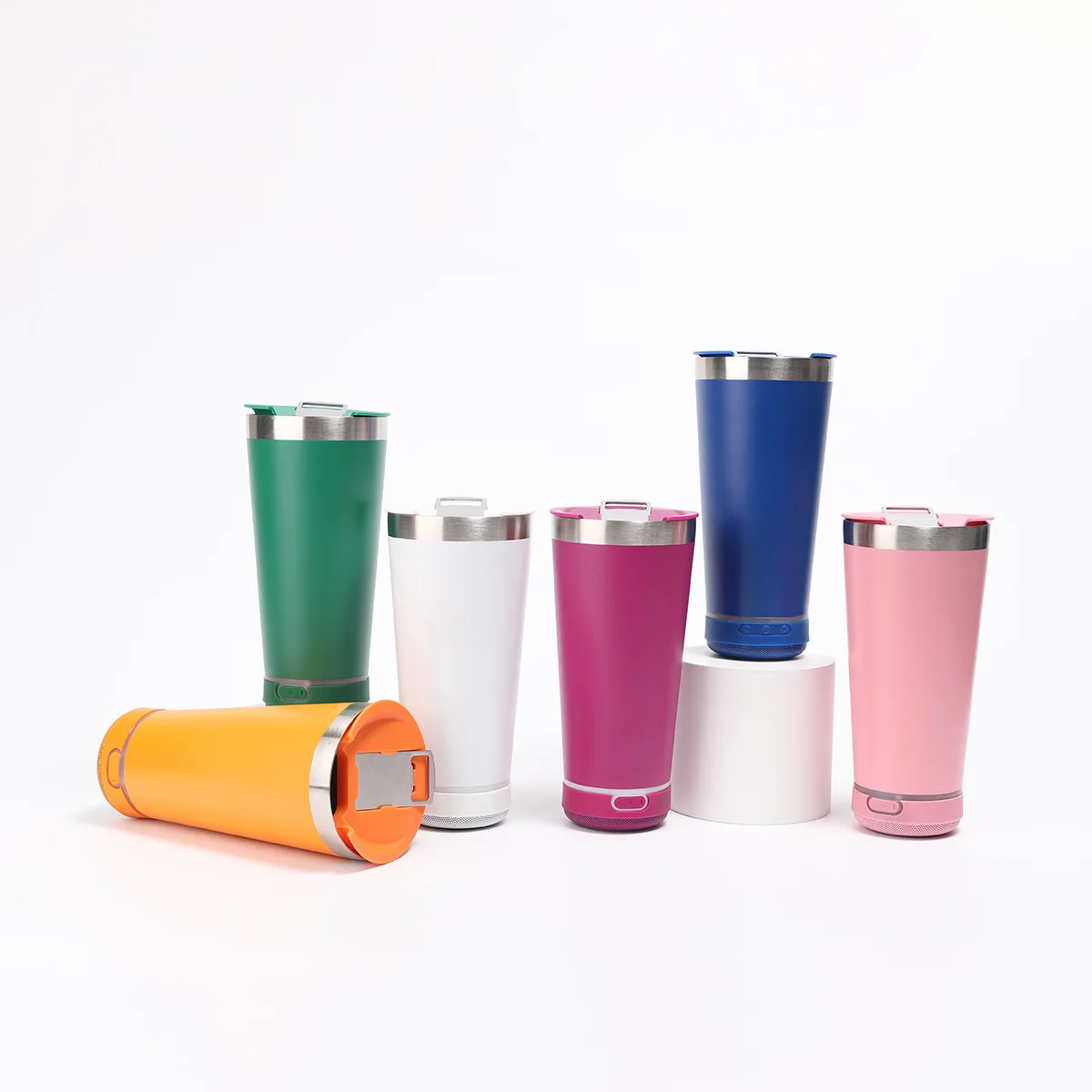 Thermal blue tooth tumbler smart stainless steel water bottle music 16oz beer speaker tumbler cup