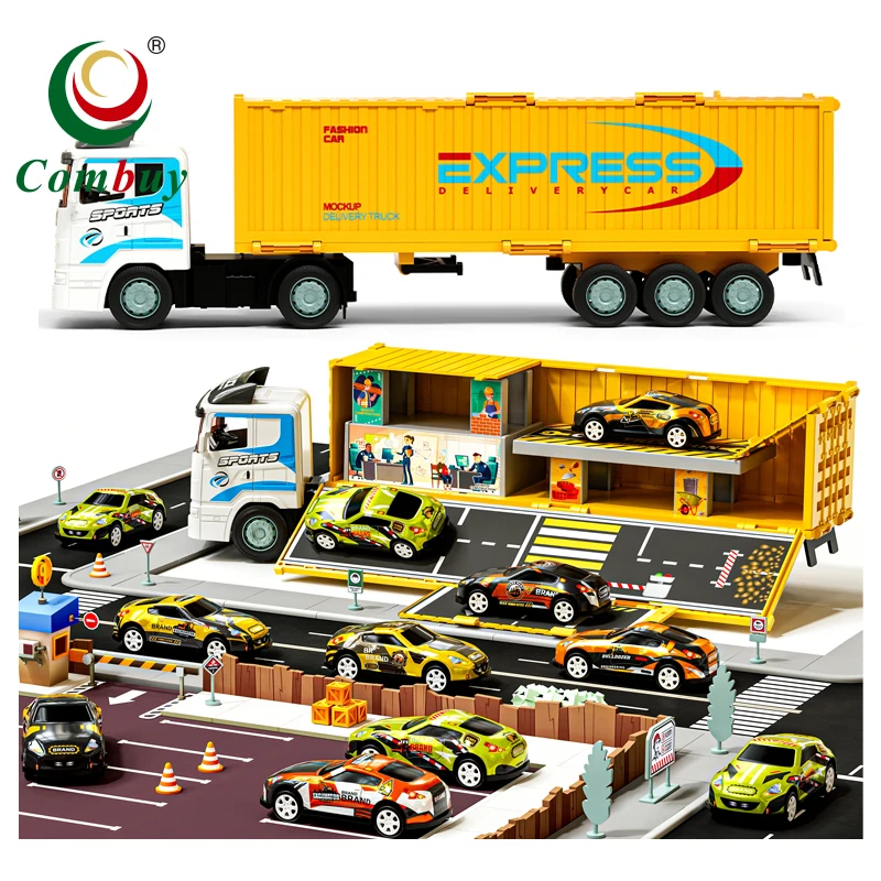 Diecast simulate car toy city police fire pull back toy storage truck