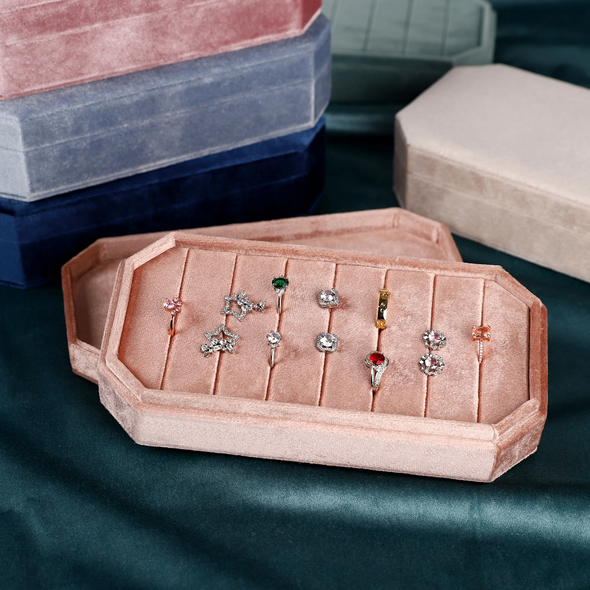 Stock new velvet earrings storage organizer vintage luxury ring earrings storage box Jewelry ring display tray wholesale