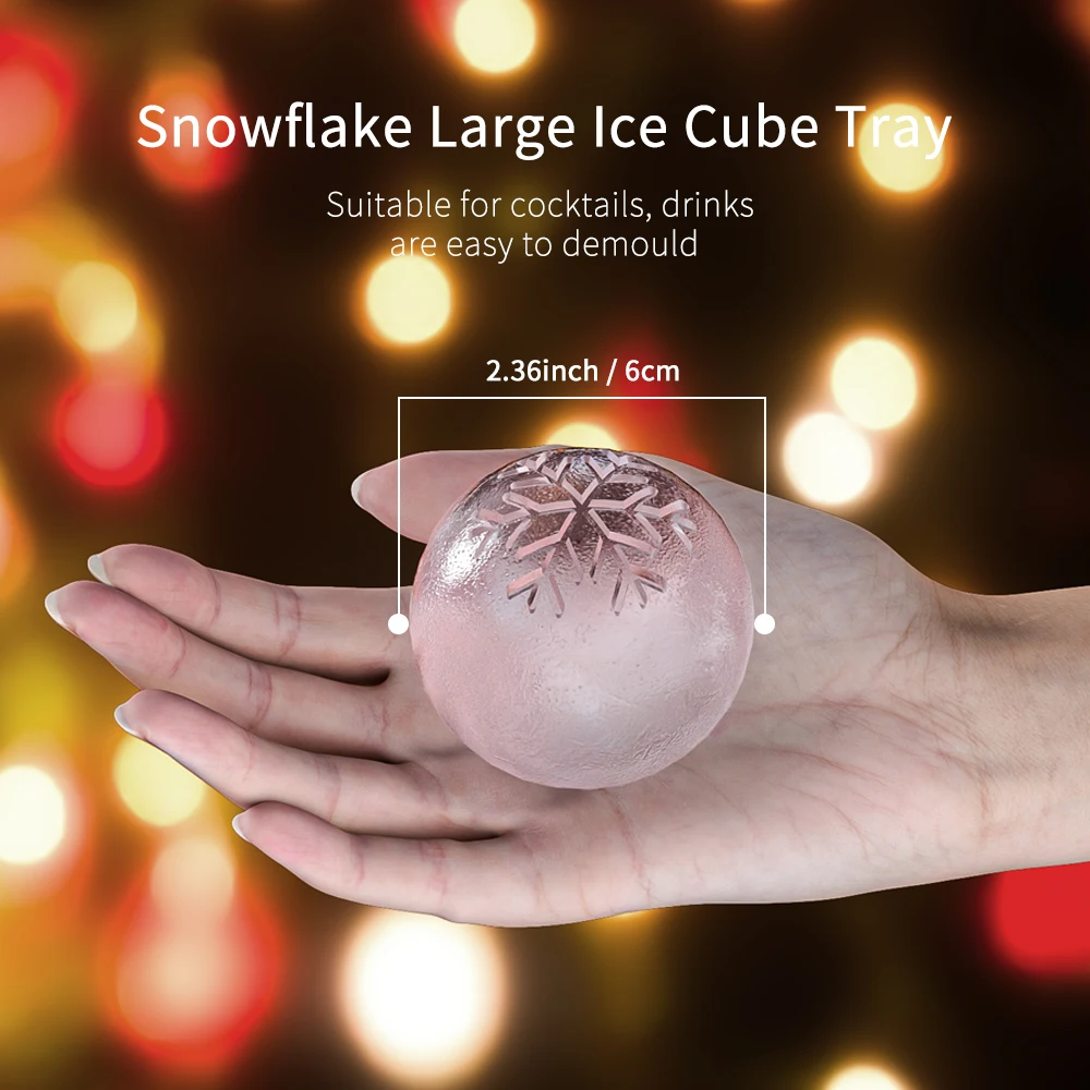Benhaida Leakproof Large Snowflake Ice Ball Maker with Funnel Slow Melting 2.5inch Silicone Christmas Tree Ice Ball Mold