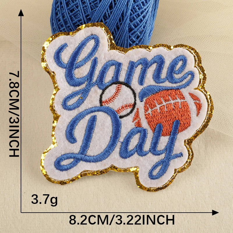 hot sale colored game day rugby design iron on embroidered glitter sport patches for clothes