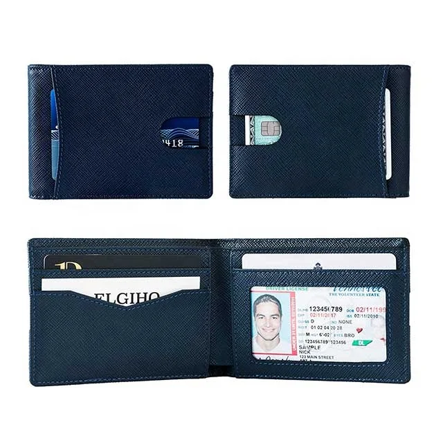 Saffiano Leather Bifold Leather Men Wallet Minimal Rfid Blocking Man Short Bifold Wallet Manufacturer for men