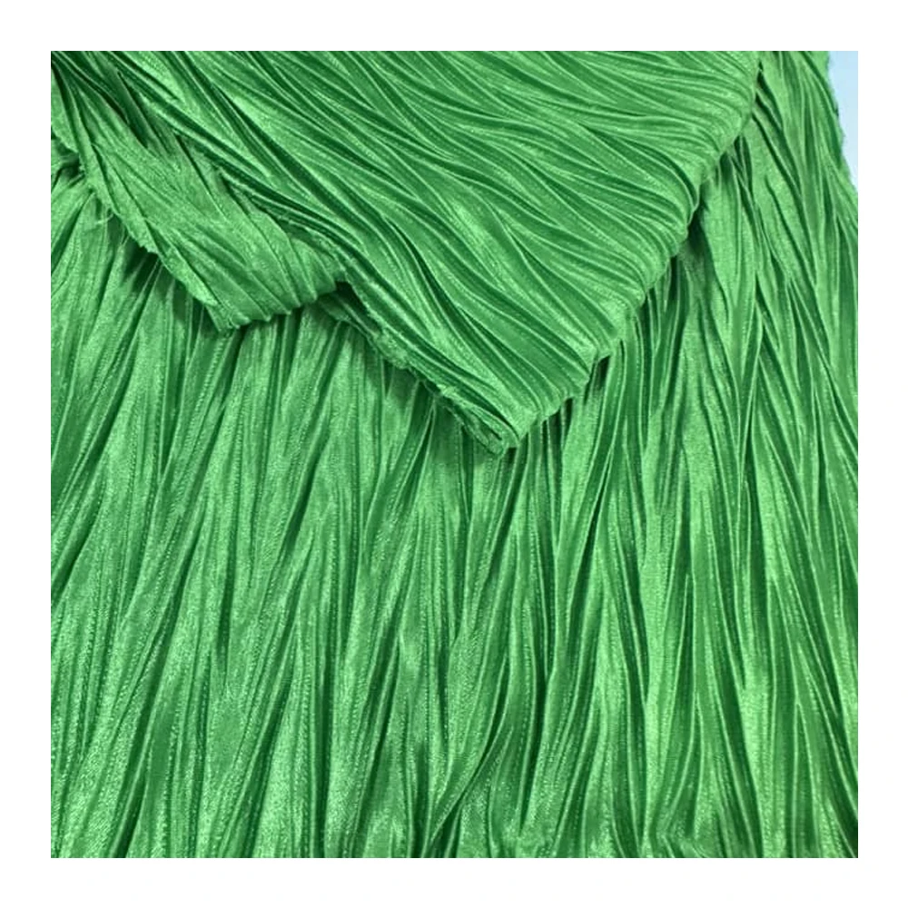 100% polyester metal gold texture metallic shining knitted crepe pleated-fabric pleated fabric for dresses