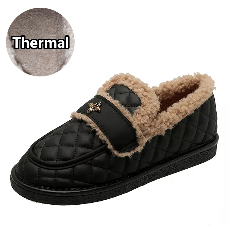 2022 New Styles Women Fashion Winter Fur Walking Style Shoes Casual Plush Warm Flat Work Pumps