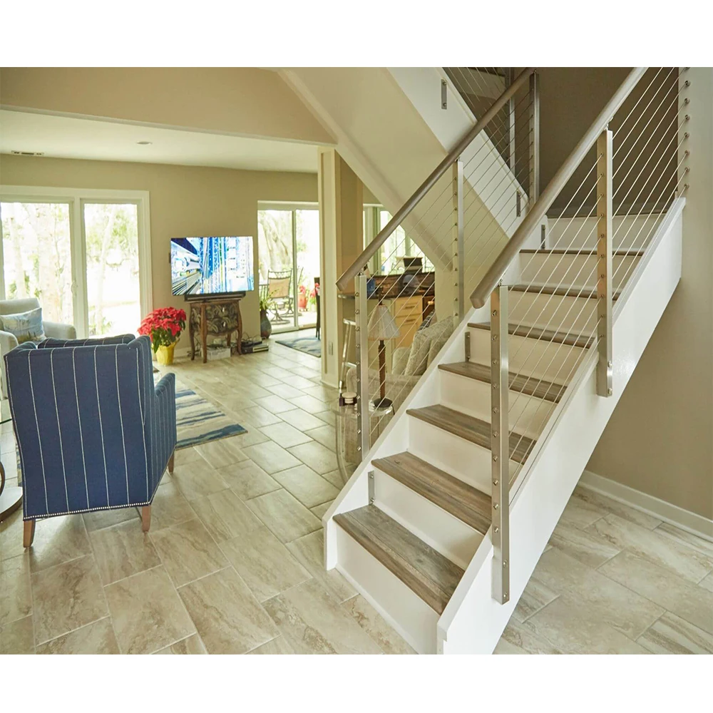 Foshan Factory Modern Interior Wire Balustrade Handrail Systems Stair Stainless Steel Wire Rope Cable Railing Prices