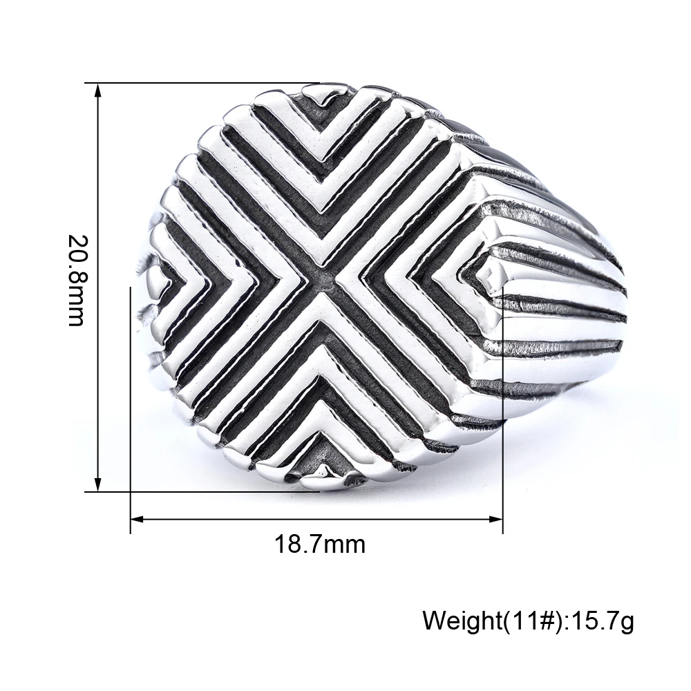 High Quality Vintage Stripes Link Gemstone Ring Anillo Statement Stainless Steel Men Biker Finger Ring