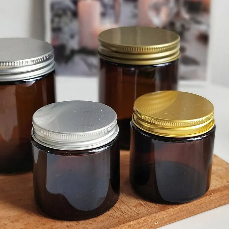 DIY 100ml 250ml Empty Glass Containers Amber Scented Brown Candle Jars Aroma Bottle With Aluminum Gold Lid