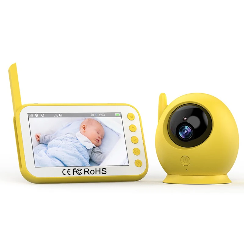 720P HD Smart Video Nanny Digital Babyfoon Two Way Talk Night Vision Yellow Baby Monitor with Camera and Audio