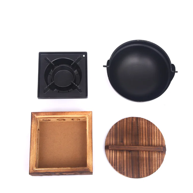 Sukiyaki Iron Pot with Wooden Lid Hot Pot Japanese Hanging Stove Restaurant Cooking Set