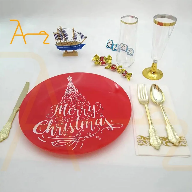 Bulk buy disposable plastic dinner plate wedding party decoration underplates red round 7.5/10.25 inch christmas tableware