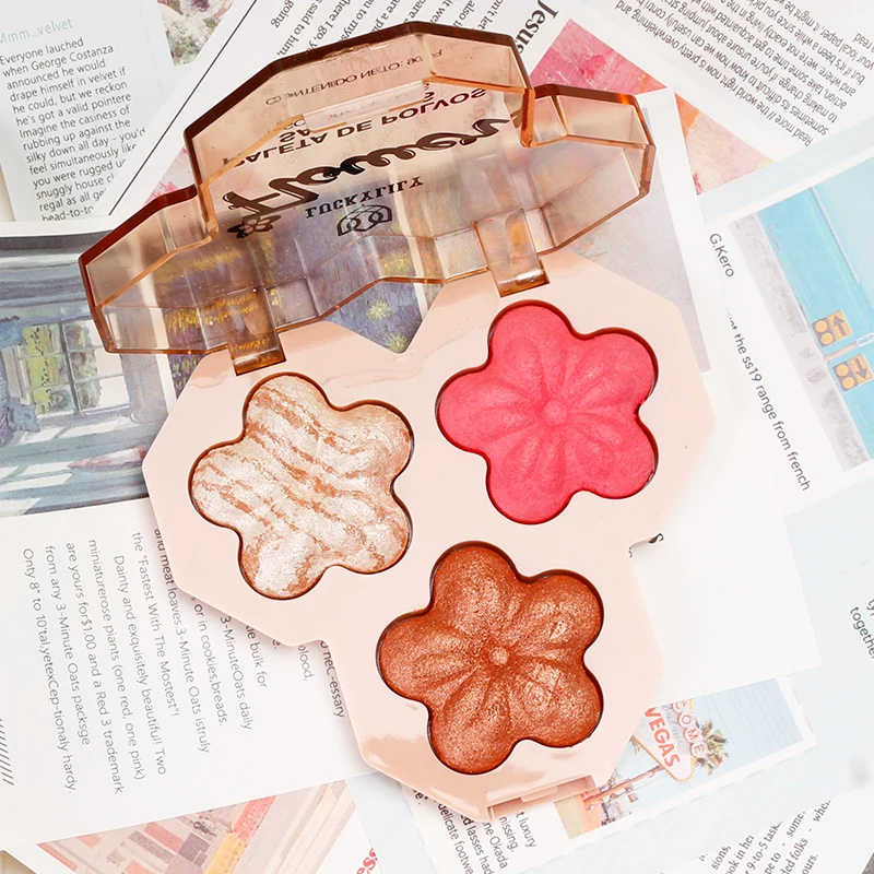 Luckylily Wholesale 3 Color Flower Shaped Pressed Powder High Pigment Pressed Powder Foundation  Face Powder For Makeup