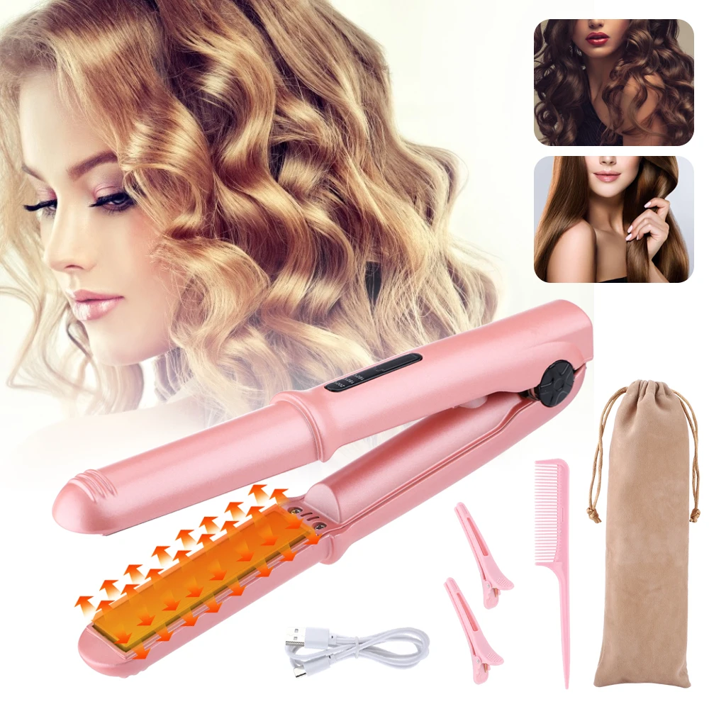 2 In1 Curling Iron Hair Straightener USB Rechargeable Portable Wireless Mini Curling Irons (1600344647512)