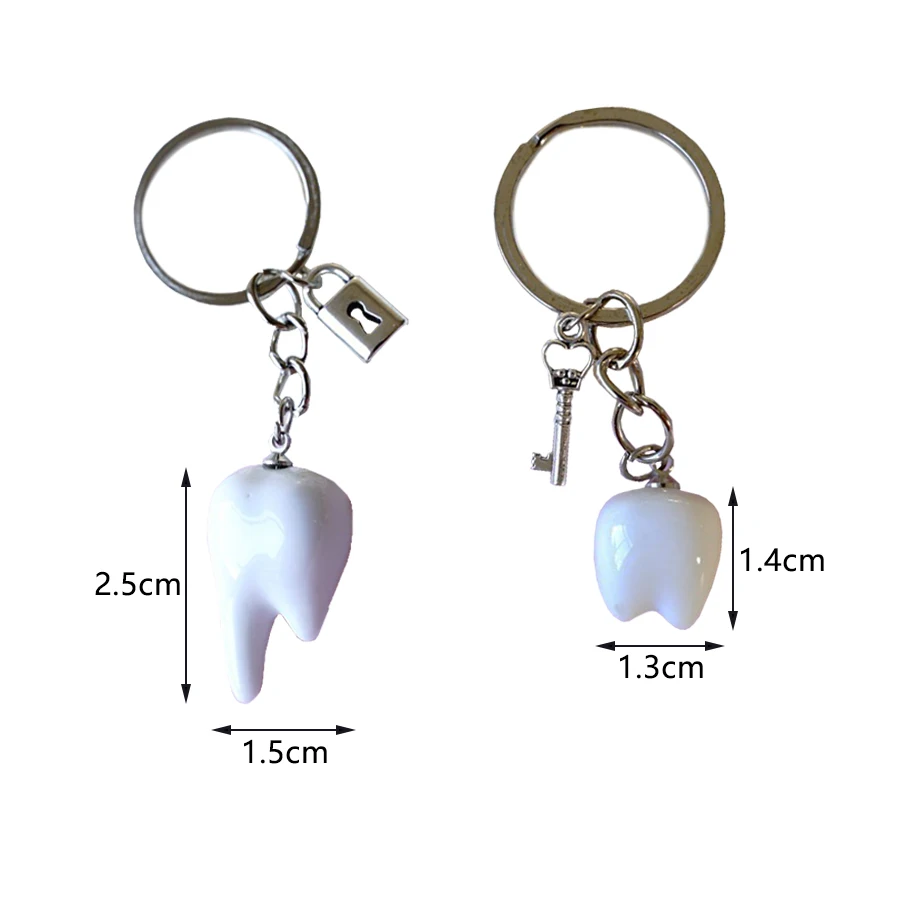 Creative 3D Simulation Teeth Ceramics Metal Keyrings Accessory for Key Holder in Dental Clinic Activity or Gifts