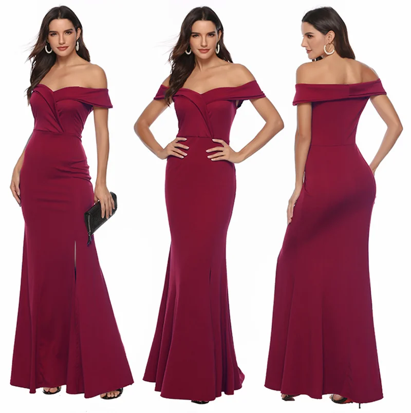 2023 High Quality New European and American V-neck slash dress evening dress wedding dress for women