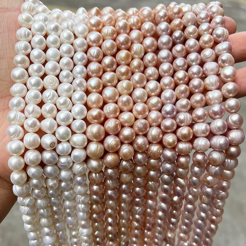 4mm to 10mm Zhuji Real Baroque Pearl Loose Beads Natural Freshwater Round Pearl Threaded for DIY Bracelet Necklace Making
