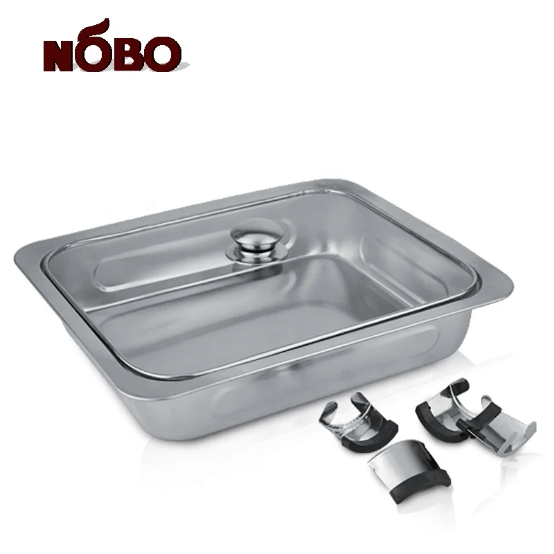 NOBO banquet rectangle stainless steel small buffet serving dish with glass lid