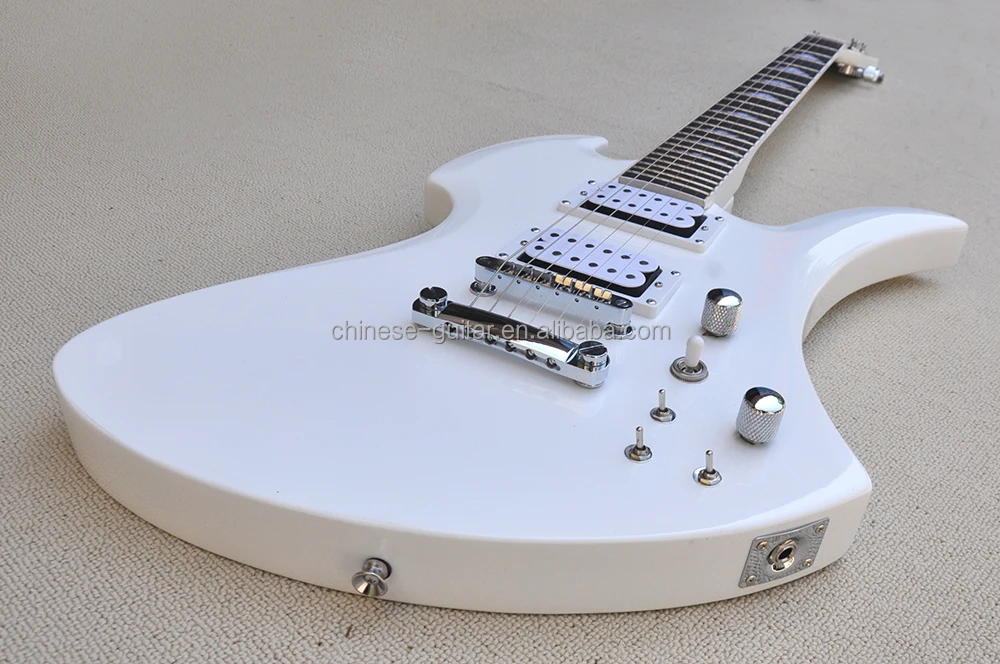Flyoung White Unusual Shape Electric Guitar Factory Custom Guitar Chrome hardwares guitar