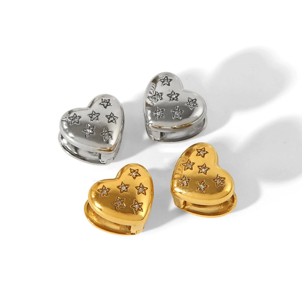 French Stainless Steel Love Ear Clip Double Face Insert Zircon Earrings 18k Gold Plated Heart Ear Cuff Earrings Set