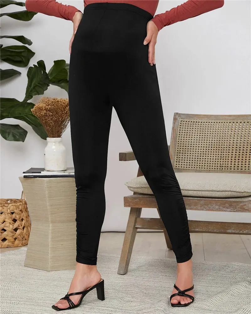 
M029 Black Pregnant Clothes Wide Band Waist Skinny Leggings Maternity Pants & Capris 