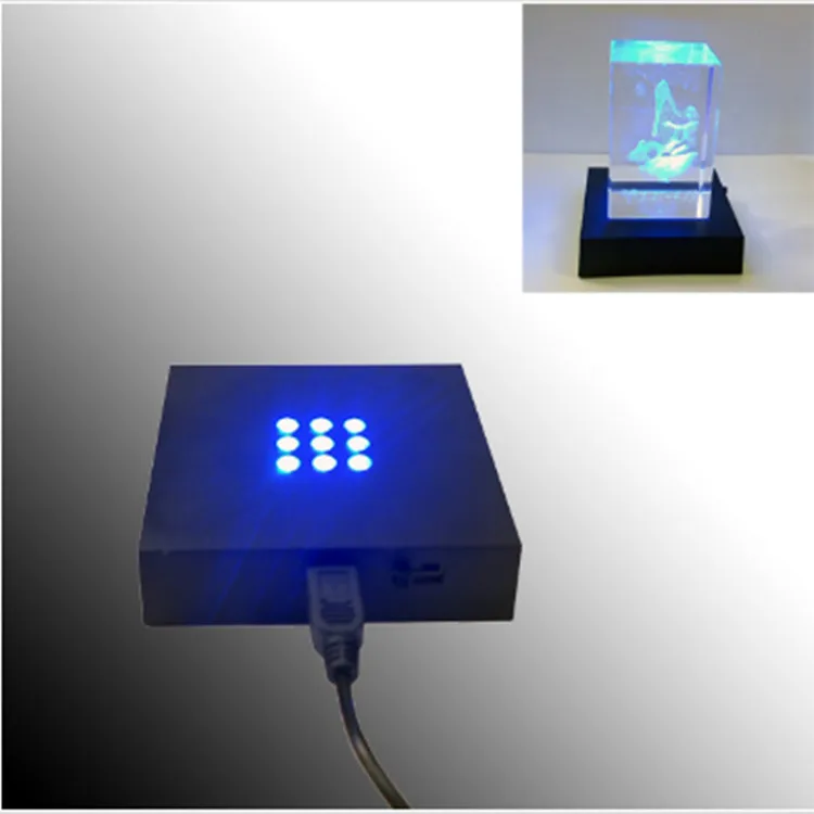 9 LED Lights USB/Battery Powered Display Base Stand for Crystal 3D Glass Art Pedestal Color Show Stand for Bedroom