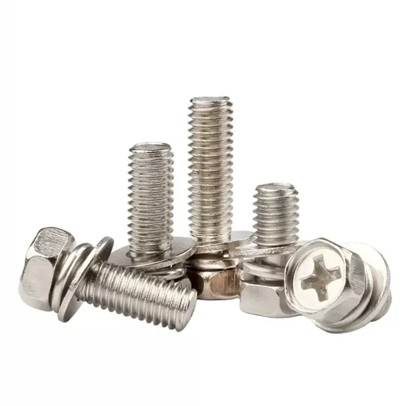 Grade 8.8 Galvanized Combined Screw M3 M4 M5 M6 M8 M10 Phillips Hex Head Screws Combination Bolts Spring Flat Double Washer