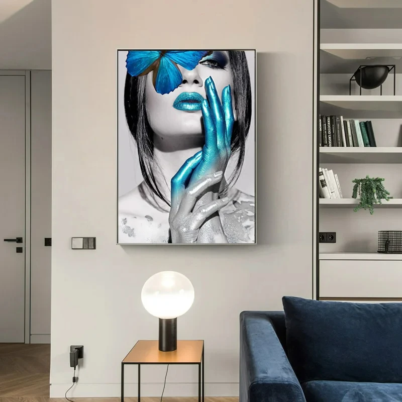 Abstract Wall Art Pictures Fashion Woman Lips butterfly Gold And White Black Oil Painting Modern Home Decor Mural hanging