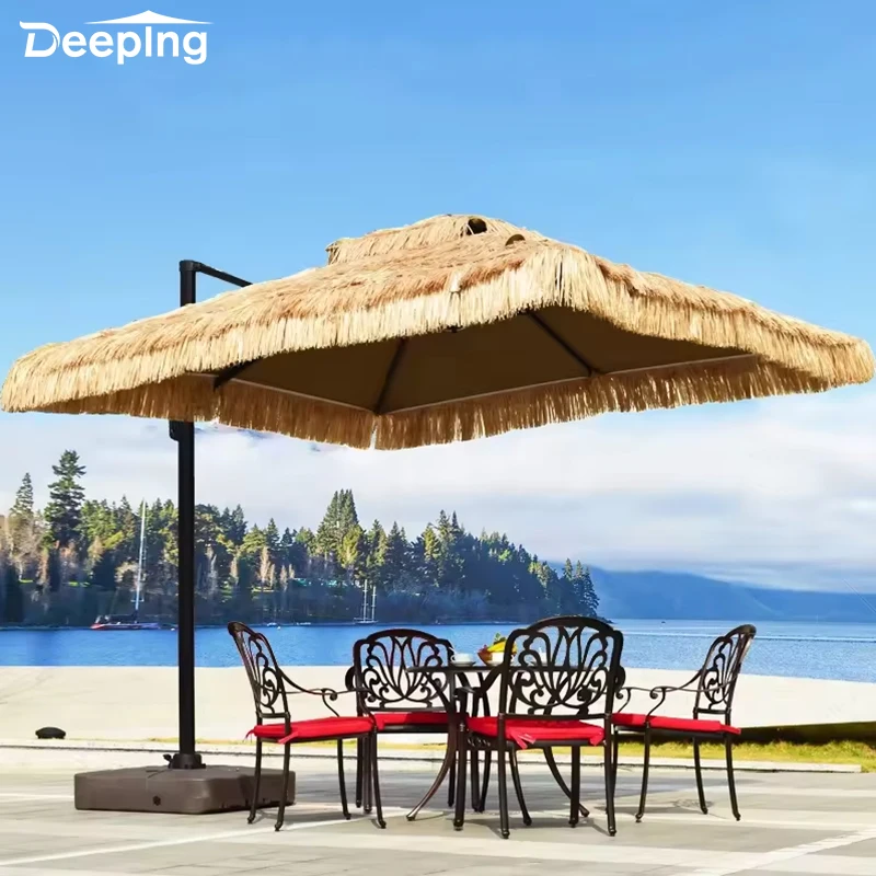 Glamping restaurant umbrella outdoor parasol garden outdoor artificial straw beach umbrella for sun protect