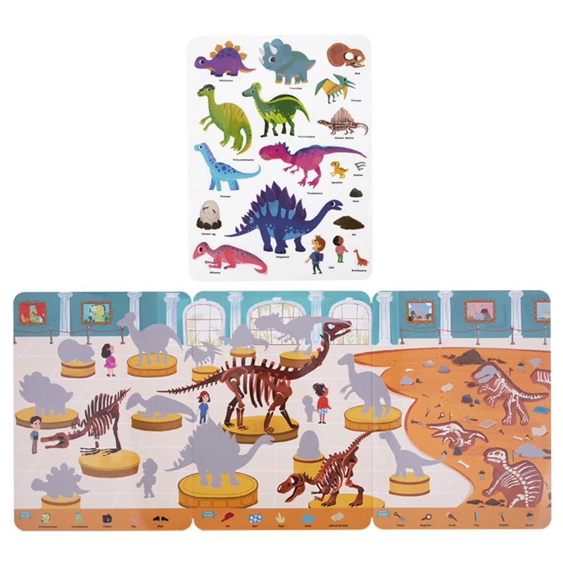Silicone Sticker Book Dinosaur Museum Theme Children Puzzle Picture Book Preschool DIY Handmade Craft Kit