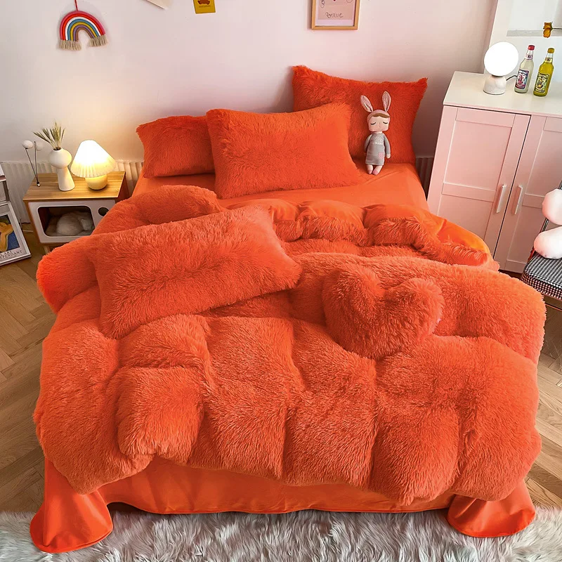 Luxury Ultra Soft 4-piece Plush Down Duvet Cover, Fluffy And Comfortable Duvet Cover Set Coral Velvet Bedding Set