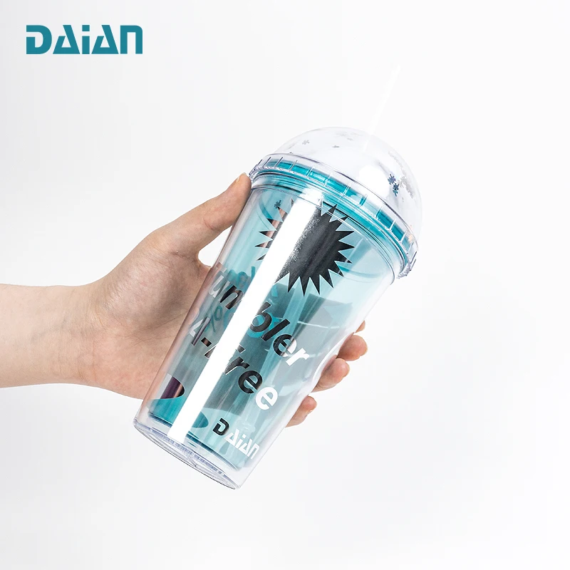 Custom Double Wall Plastic Tumbler with Removable Straw Classic Acrylic Tumbler with Lid and Straw 16oz Reusable Plastic Cup