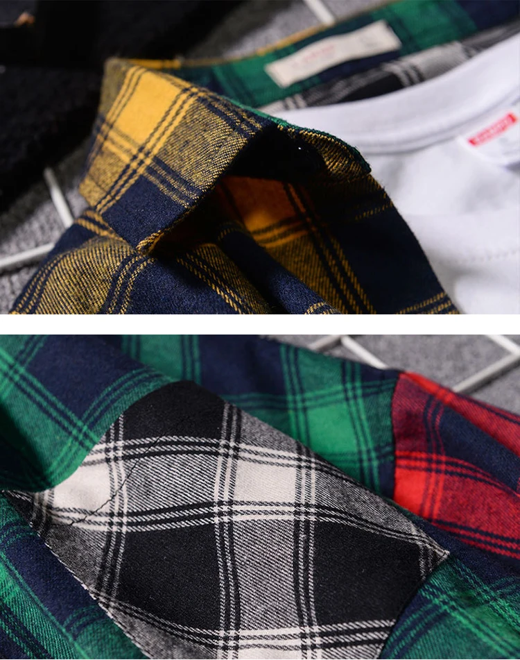 2023 Spring new big sizes drop shoulders Loose casual plaid long sleeve shirt Colorblock flannel checked shirt